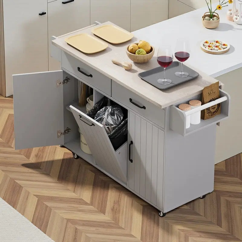 Îlot de cuisine Alger avec armoire de rangement pour poubelle