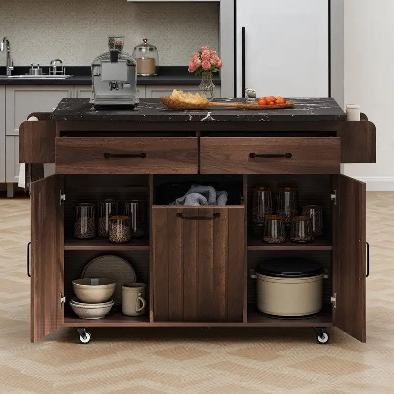 Îlot de cuisine Alger avec armoire de rangement pour poubelle