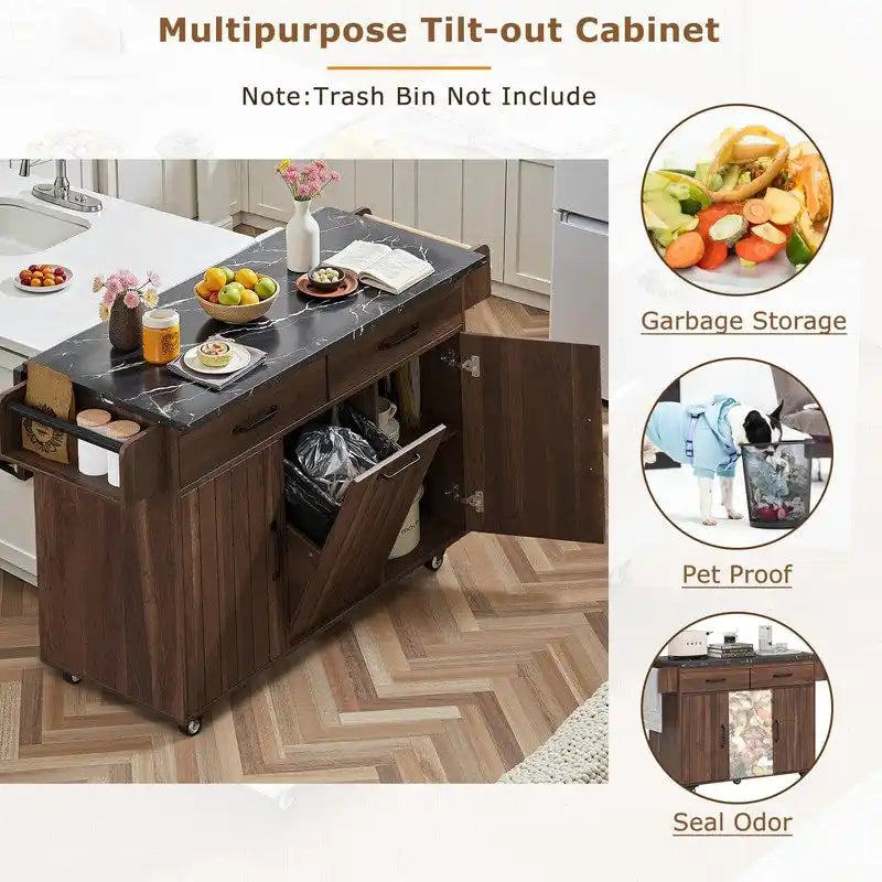 Îlot de cuisine Alger avec armoire de rangement pour poubelle