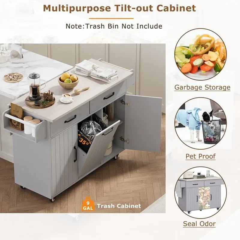 Îlot de cuisine Alger avec armoire de rangement pour poubelle