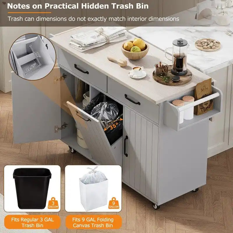 Îlot de cuisine Alger avec armoire de rangement pour poubelle