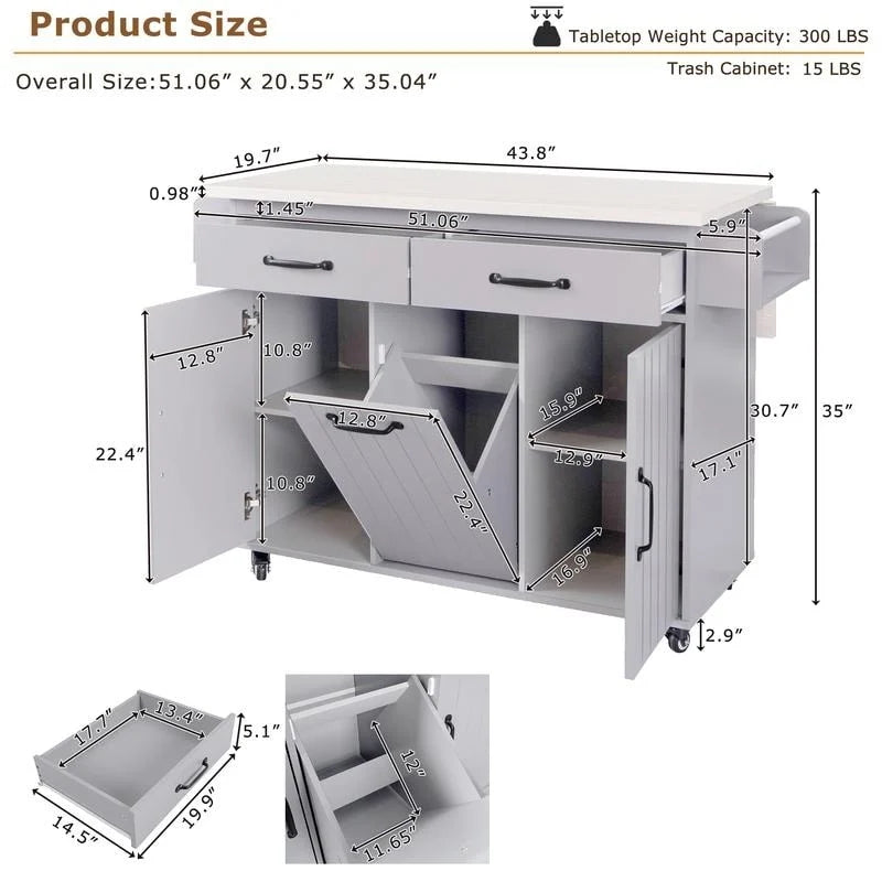 Îlot de cuisine Alger avec armoire de rangement pour poubelle