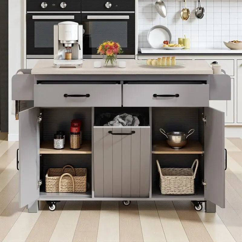 Îlot de cuisine Alger avec armoire de rangement pour poubelle