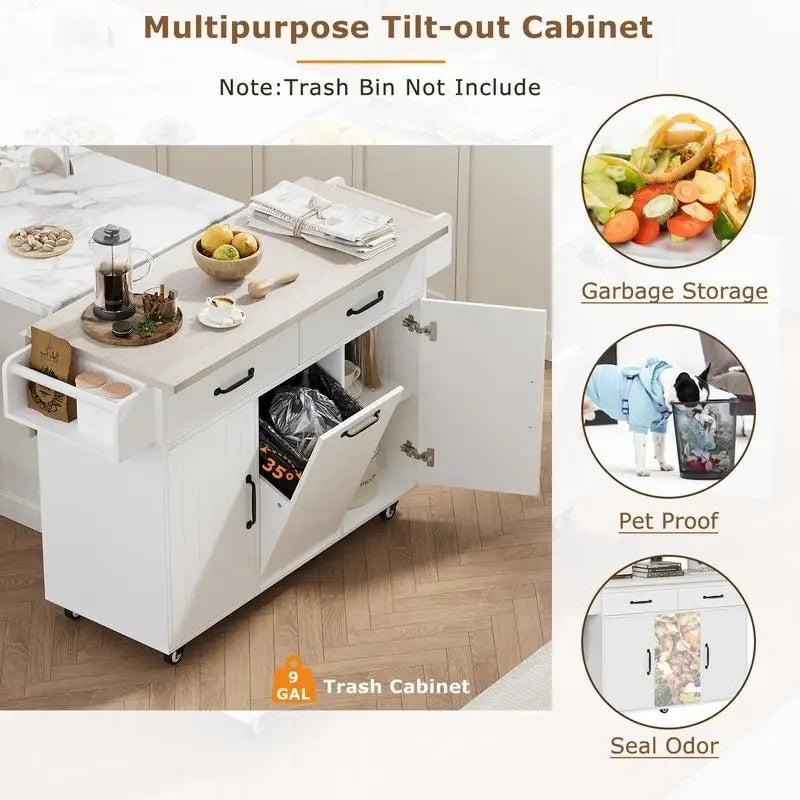 Îlot de cuisine Alger avec armoire de rangement pour poubelle