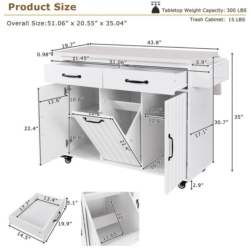 Îlot de cuisine Alger avec armoire de rangement pour poubelle
