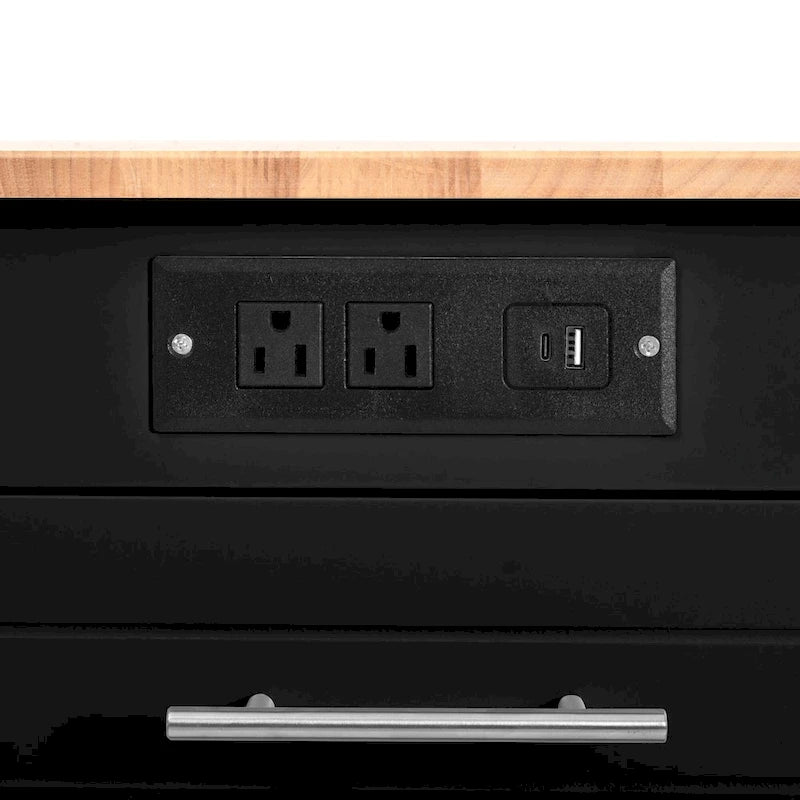 Îlot de cuisine cannelé avec armoire de rangement pour poubelle, prise de courant, îlots de cuisine roulants sur 5 roulettes avec 3 étagères latérales ouvertes