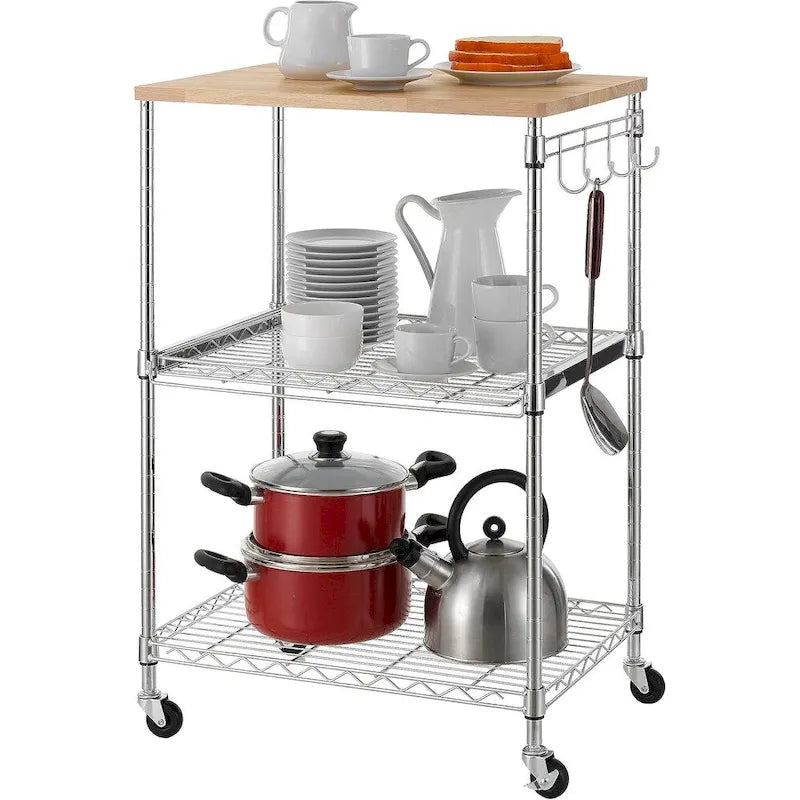 Dessertes de cuisine en bois de chêne à niveaux avec étagère coulissante et crochets pour micro-ondes et rangement de café dans la salle à manger