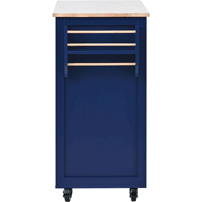 Îlot de cuisine avec plateau en bois, îlot mobile sur roulettes verrouillables, chariot roulant avec organisateur de couverts et 8 tiroirs sans poignée