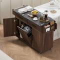 Îlot de cuisine avec meuble de rangement pour poubelle, îlot de cuisine roulant sur roulettes avec étagère réglable, abattant et tiroir