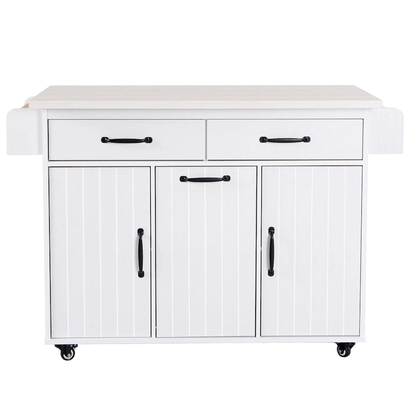 Îlot de cuisine avec meuble de rangement pour poubelle, îlot de cuisine roulant sur roulettes avec étagère réglable, abattant et tiroir
