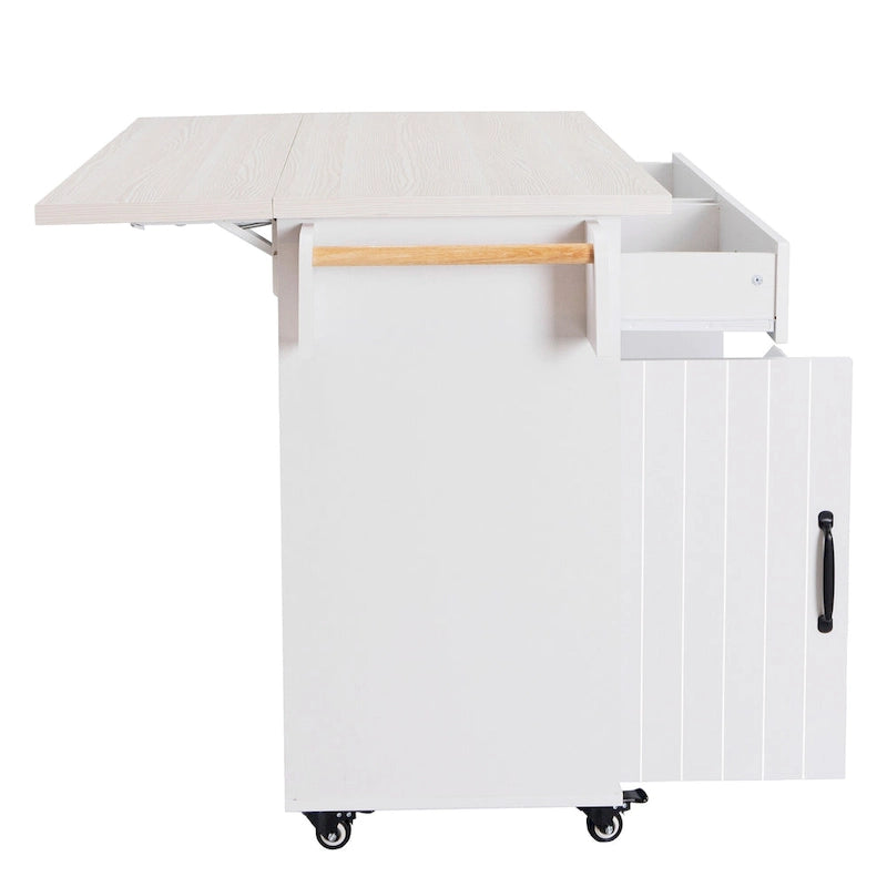 Îlot de cuisine avec meuble de rangement pour poubelle, îlot de cuisine roulant sur roulettes avec étagère réglable, abattant et tiroir