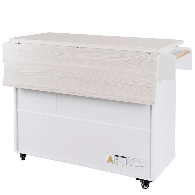 Îlot de cuisine avec meuble de rangement pour poubelle, îlot de cuisine roulant sur roulettes avec étagère réglable, abattant et tiroir