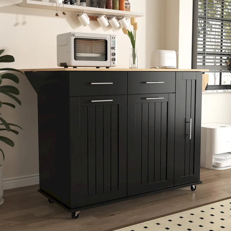 Desserte de cuisine roulante, îlot de cuisine avec armoire coulissante à 3 niveaux, chariot portatif avec abattant et 2 tiroirs