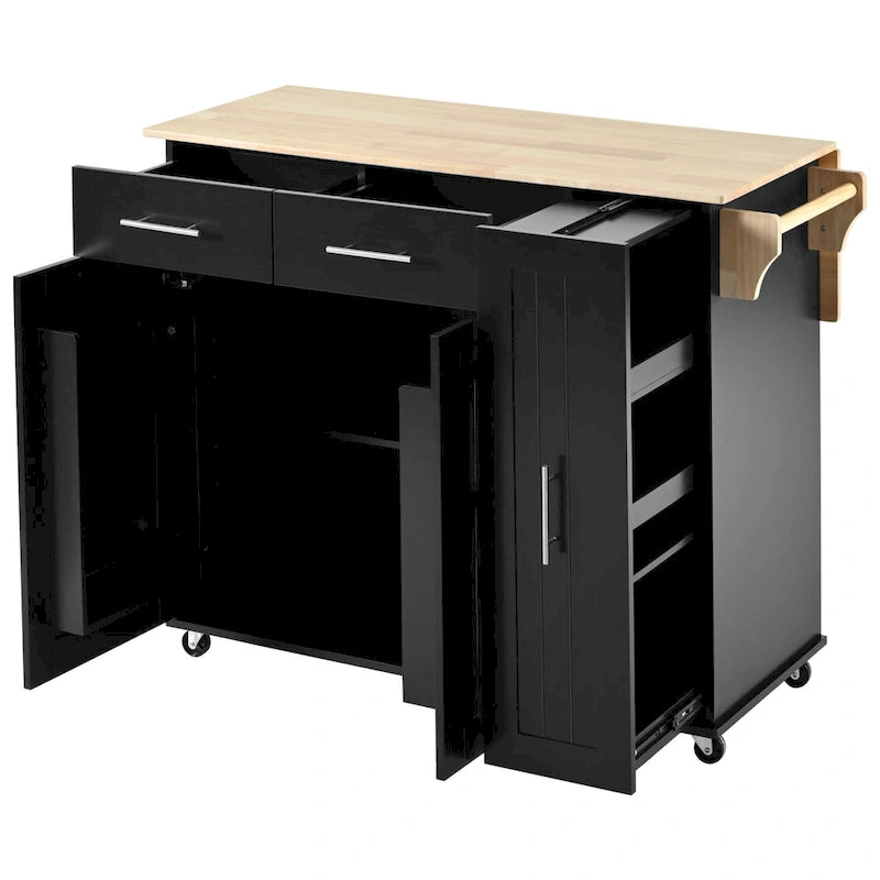 Desserte de cuisine roulante, îlot de cuisine avec armoire coulissante à 3 niveaux, chariot portatif avec abattant et 2 tiroirs