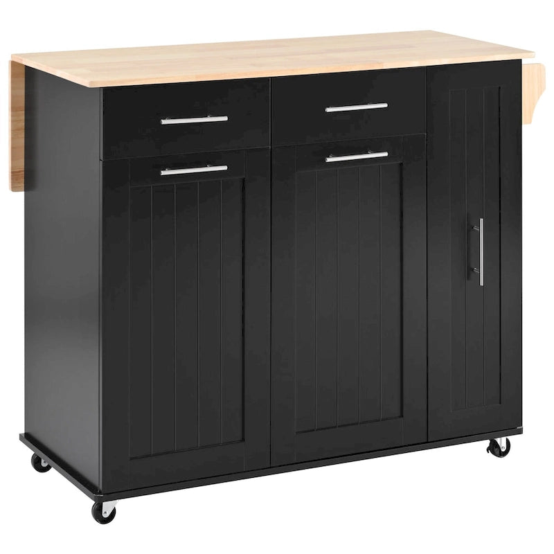Desserte de cuisine roulante, îlot de cuisine avec armoire coulissante à 3 niveaux, chariot portatif avec abattant et 2 tiroirs