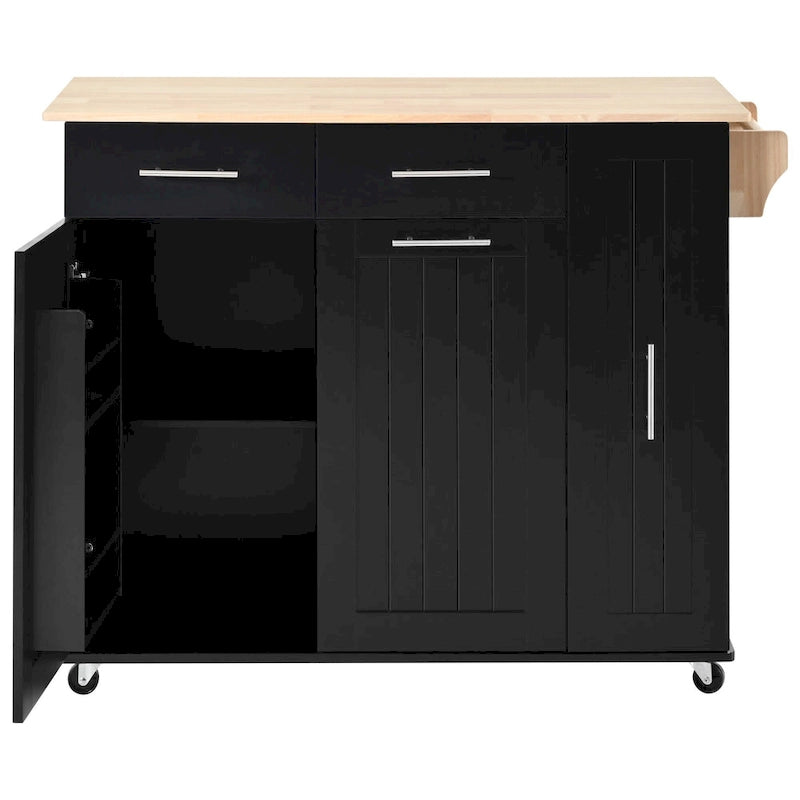 Desserte de cuisine roulante, îlot de cuisine avec armoire coulissante à 3 niveaux, chariot portatif avec abattant et 2 tiroirs