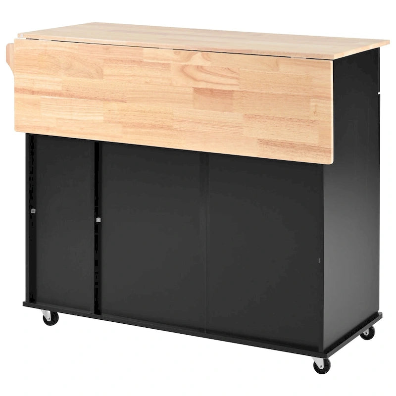 Desserte de cuisine roulante, îlot de cuisine avec armoire coulissante à 3 niveaux, chariot portatif avec abattant et 2 tiroirs
