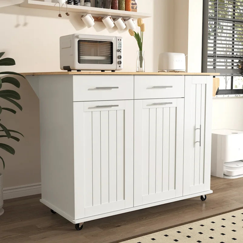 Desserte de cuisine roulante, îlot de cuisine avec armoire coulissante à 3 niveaux, chariot portatif avec abattant et 2 tiroirs