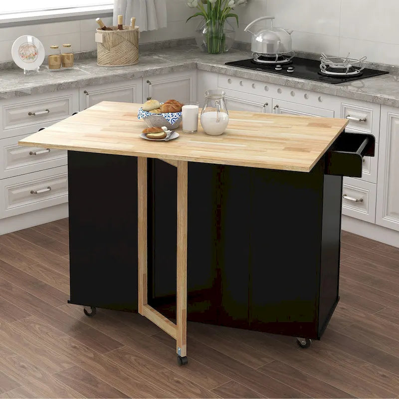 Grand îlot de cuisine de ferme Îlot de cuisine mobile moderne Étagère à épices Porte-serviettes et plan de travail extensible en bois massif