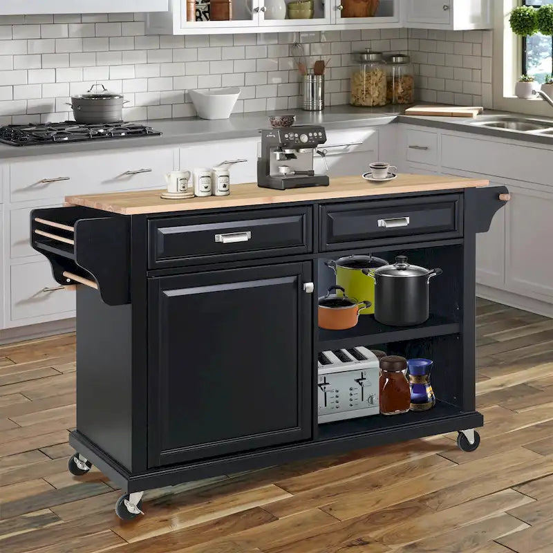 Îlot de cuisine en bois naturel avec rangement