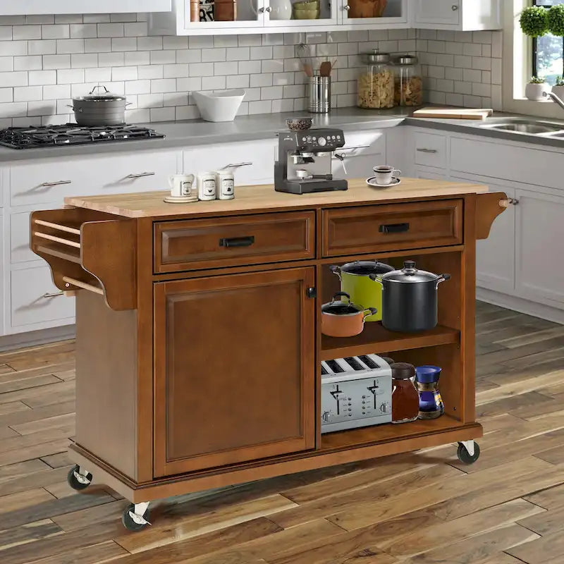 Îlot de cuisine en bois naturel avec rangement