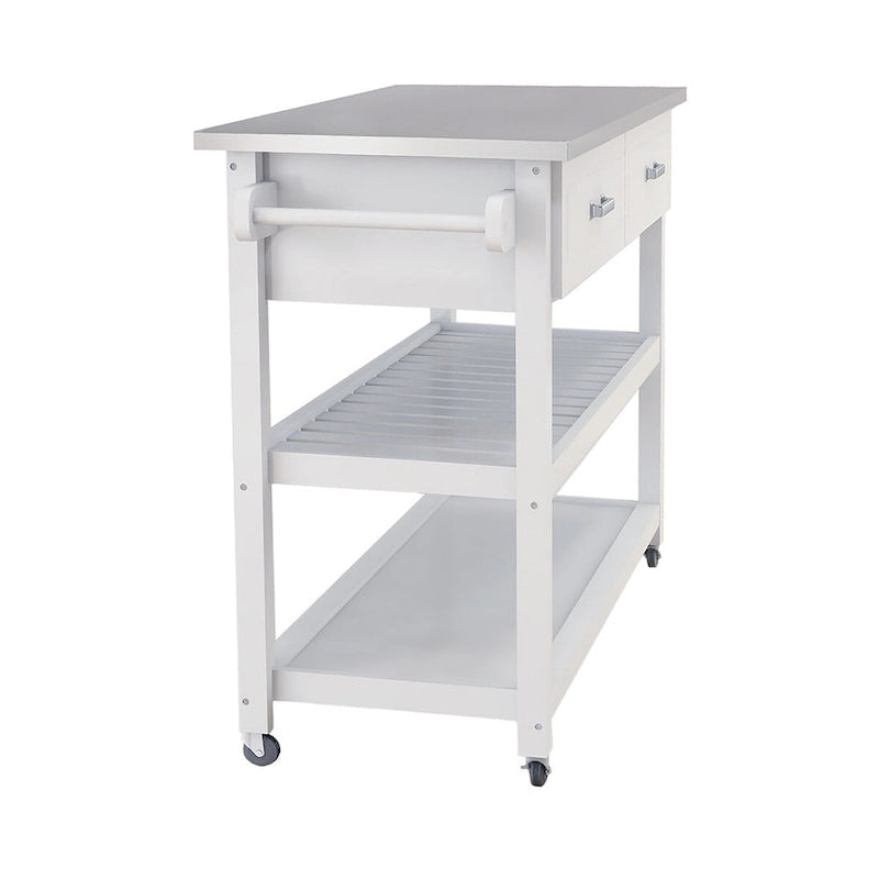 Chariot de cuisine blanc en acier inoxydable avec deux tiroirs