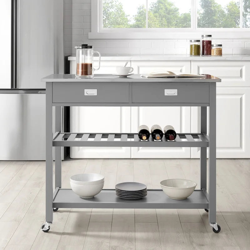 Îlot/Chariot de cuisine avec plateau en acier inoxydable - 37H x 42L x 20P