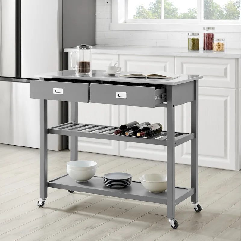 Îlot/Chariot de cuisine avec plateau en acier inoxydable - 37H x 42L x 20P
