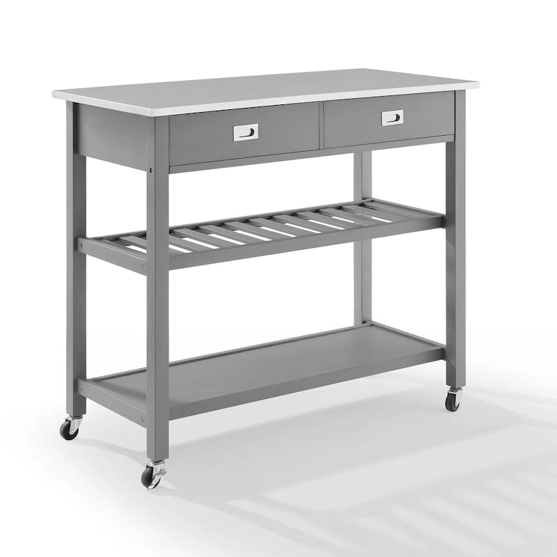 Îlot/Chariot de cuisine avec plateau en acier inoxydable - 37H x 42L x 20P