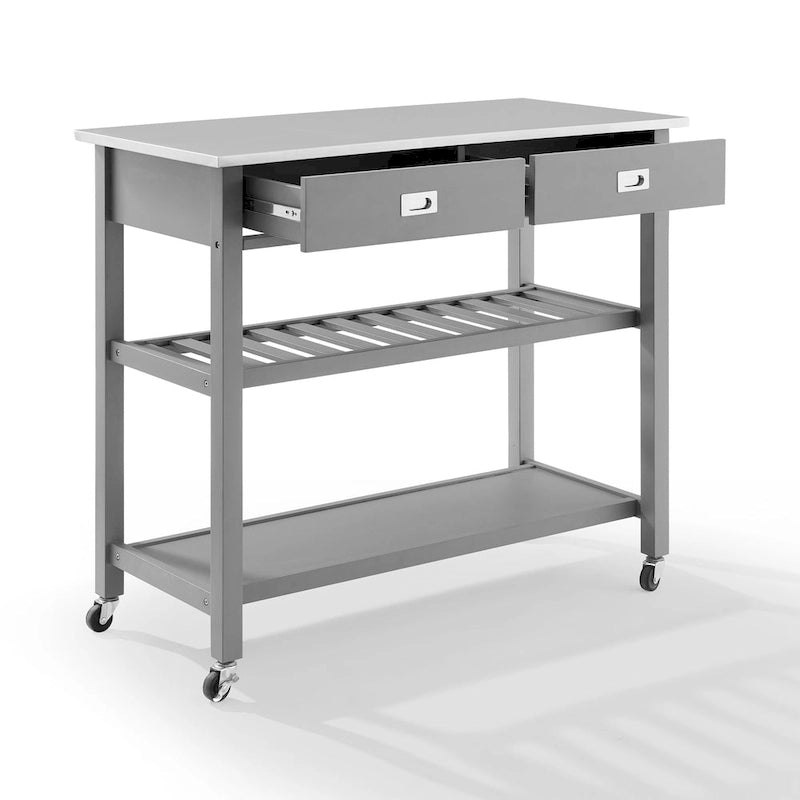 Îlot/Chariot de cuisine avec plateau en acier inoxydable - 37H x 42L x 20P