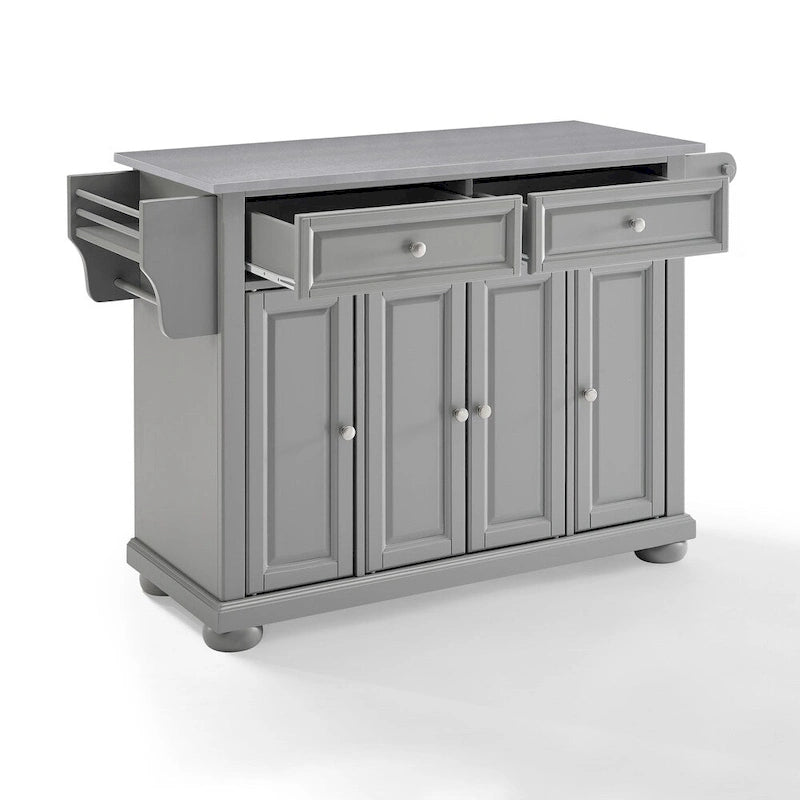 Îlot de cuisine Alexandria en acier inoxydable et gris vintage – 51,5 L x 18 P x 36 H
