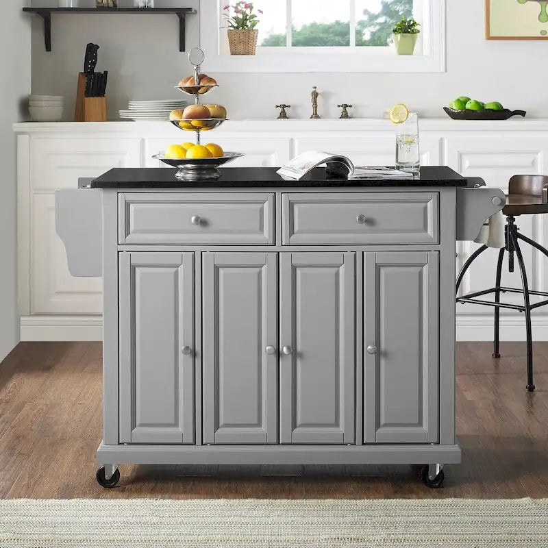 Îlot de cuisine avec plateau en granit noir massif - 51,5 L x 18 P x 34 H