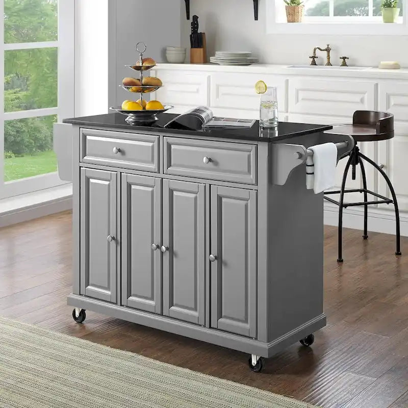 Îlot de cuisine avec plateau en granit noir massif - 51,5 L x 18 P x 34 H
