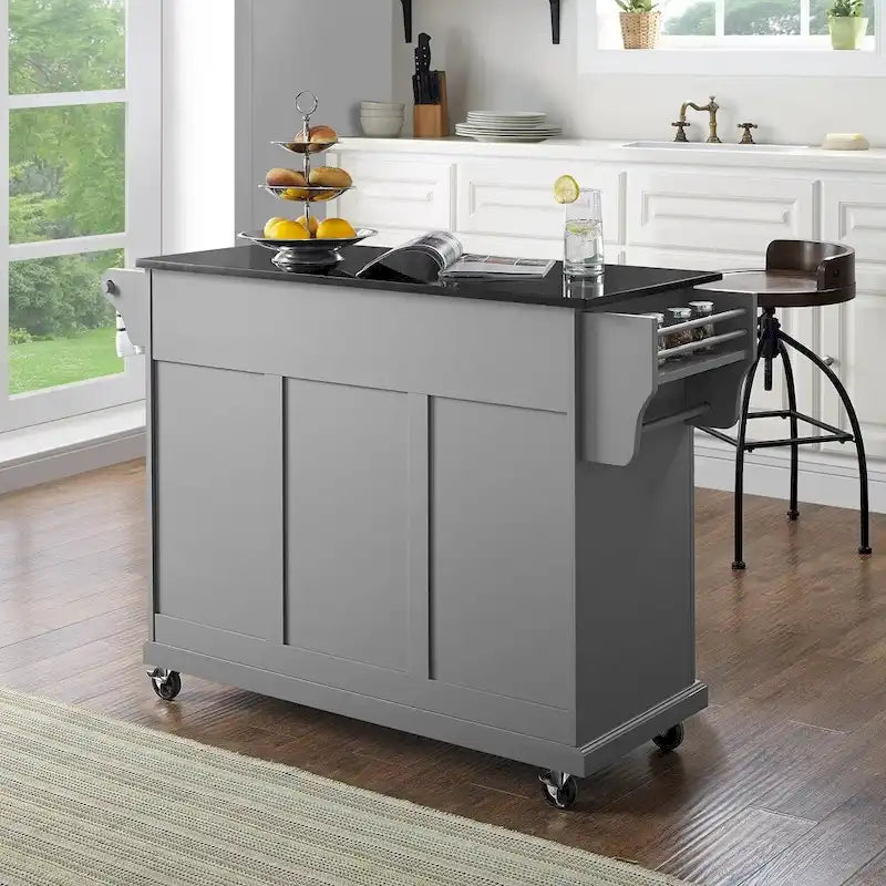 Îlot de cuisine avec plateau en granit noir massif - 51,5 L x 18 P x 34 H