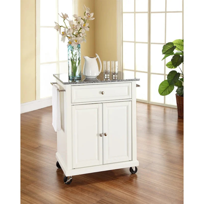 Crosley White Finish Solid Granite Top Portable Kitchen Cart/Island - 18d x 31w x 35.5h