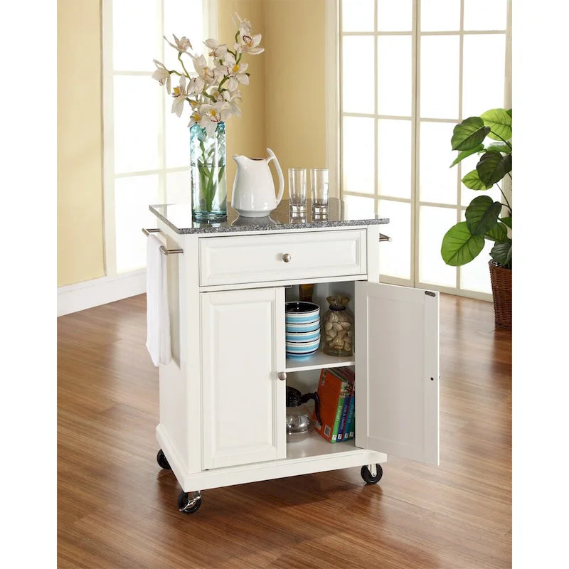 Chariot/Îlot de cuisine portable en granit massif, finition blanche - 45,7 P x 78,7 L x 90,2 H cm