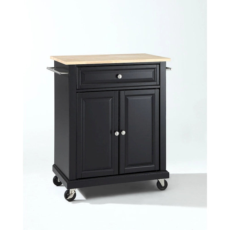 Chariot/îlot de cuisine portable en bois noir avec plateau en bois naturel - 31L x 18P x 35,5H