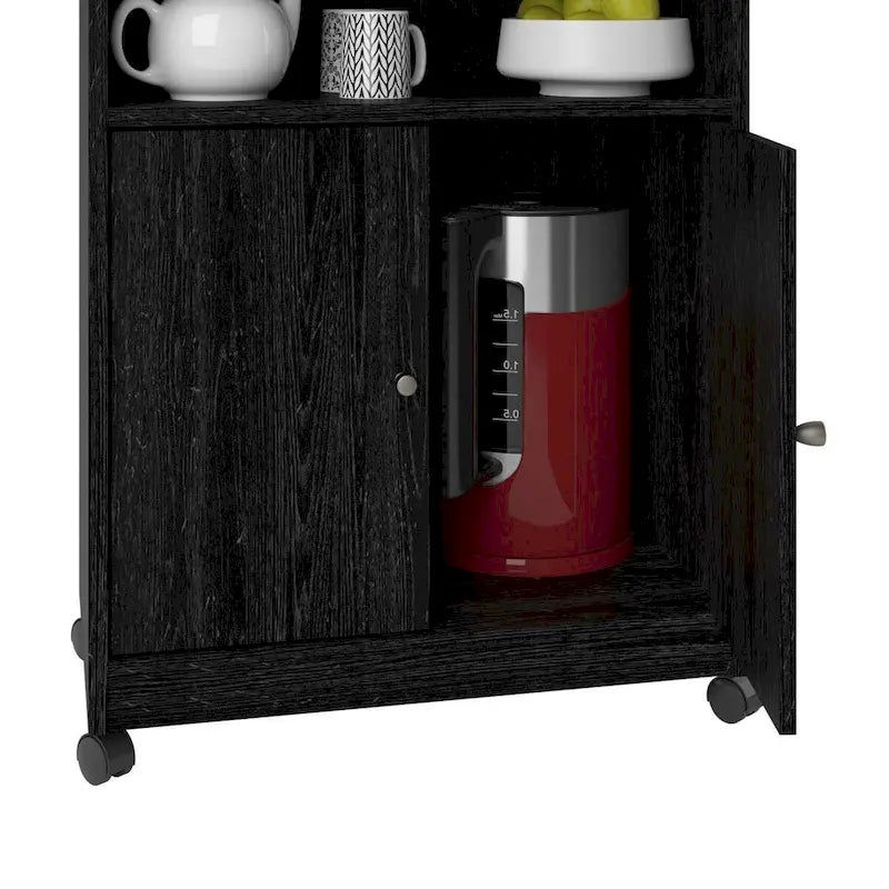 Chariot de service noir / Desserte de cuisine à micro-ondes avec roulettes - 14.7 x 23.6 x 30.3