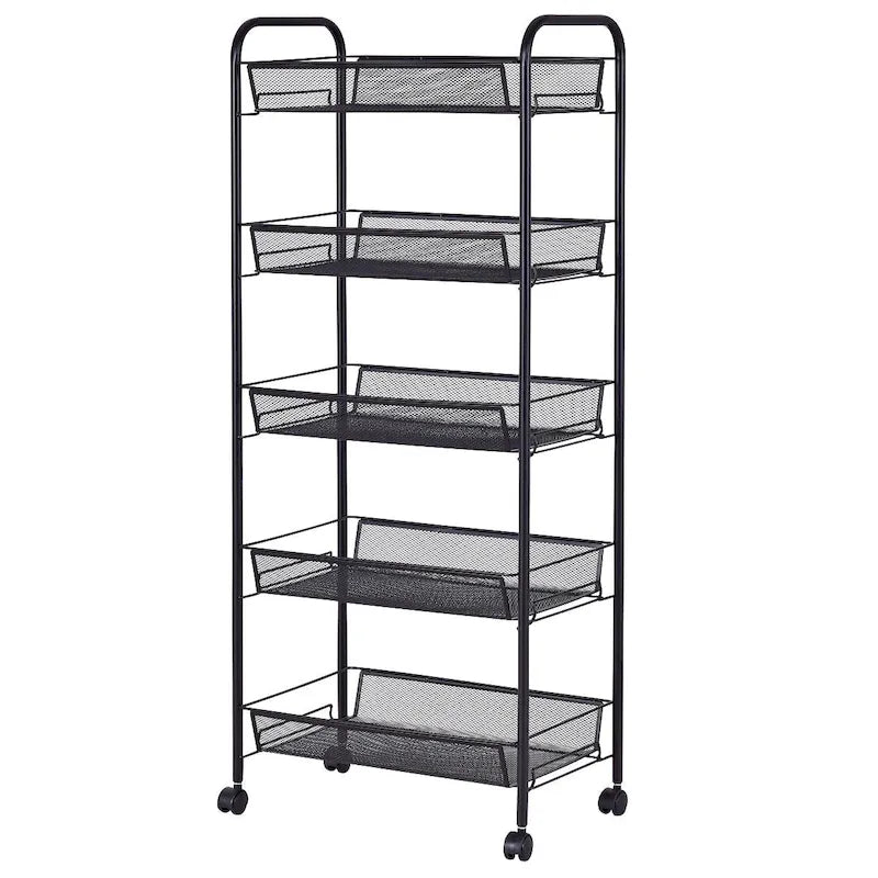 Chariot de rangement à 5 niveaux avec quatre roues pivotantes à 360 degrés - 17,5 x 10,5 x 41 (L x l x H)
