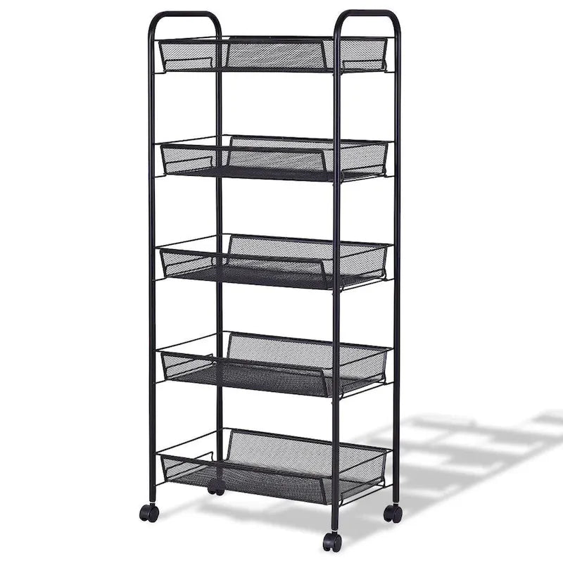 Chariot de rangement à 5 niveaux avec quatre roues pivotantes à 360 degrés - 17,5 x 10,5 x 41 (L x l x H)