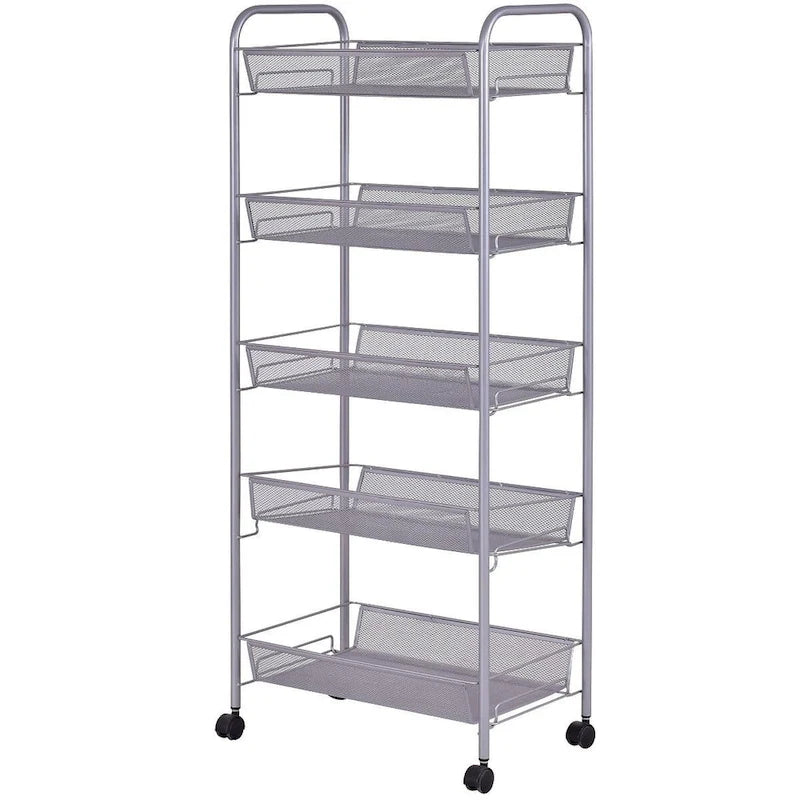 Chariot de rangement à 5 niveaux avec quatre roues pivotantes à 360 degrés - 17,5 x 10,5 x 41 (L x l x H)