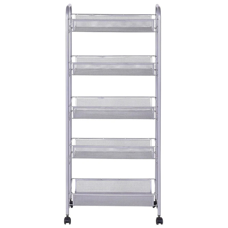 Chariot de rangement à 5 niveaux avec quatre roues pivotantes à 360 degrés - 17,5 x 10,5 x 41 (L x l x H)