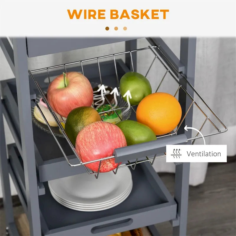 Desserte de cuisine mobile avec tiroir et panier de rangement coulissant - S/O