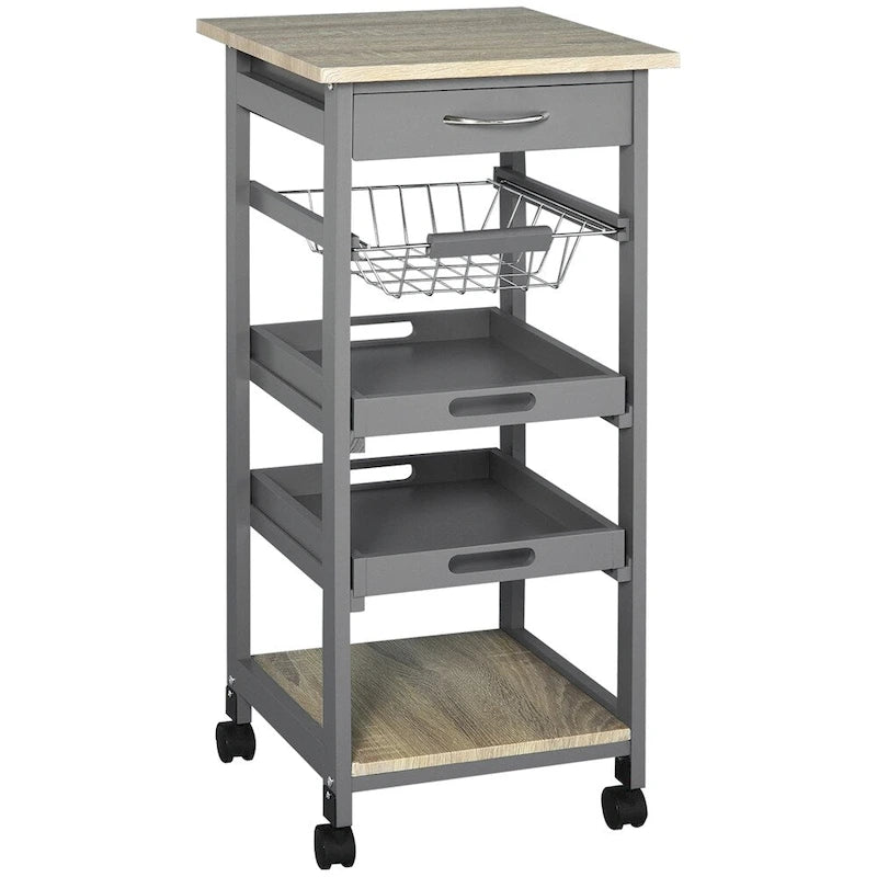 Desserte de cuisine mobile avec tiroir et panier de rangement coulissant - S/O