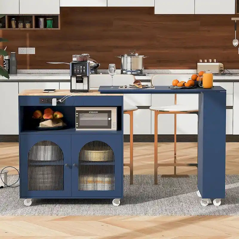 Desserte de cuisine avec plateau extensible et prises de courant