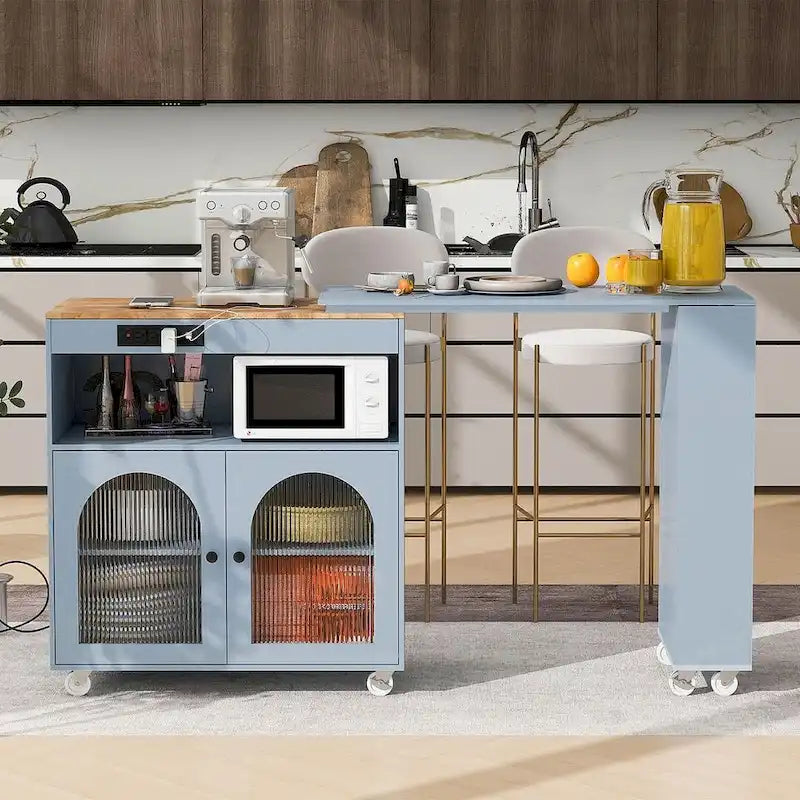 Kitchen Island Cart with Extended Table and Power Outlets
