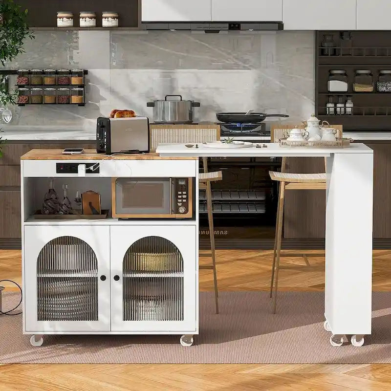 Desserte de cuisine avec plateau extensible et prises de courant