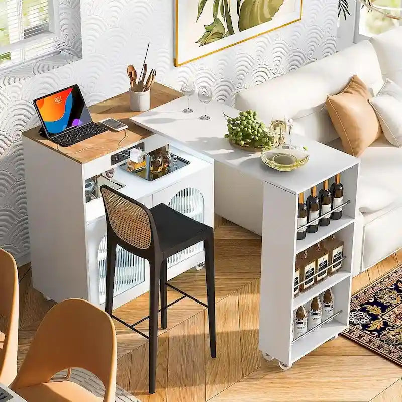 Desserte de cuisine avec plateau extensible et prises de courant