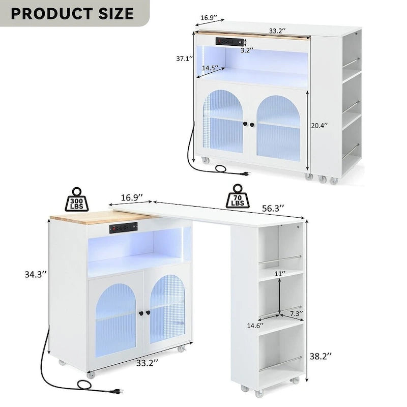 Desserte de cuisine avec plateau extensible et prises de courant
