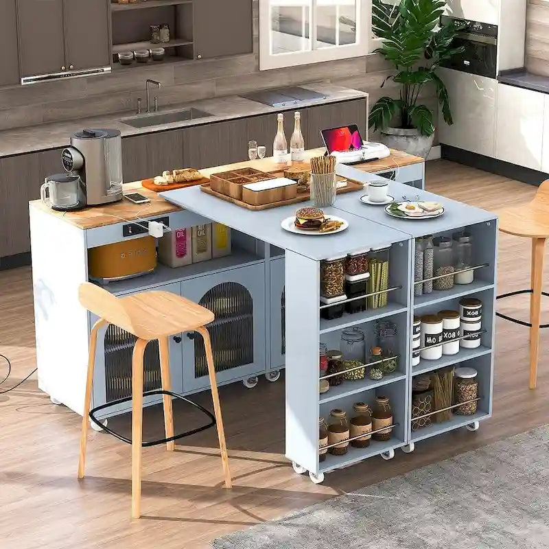 Desserte de cuisine avec plateau extensible et prises de courant